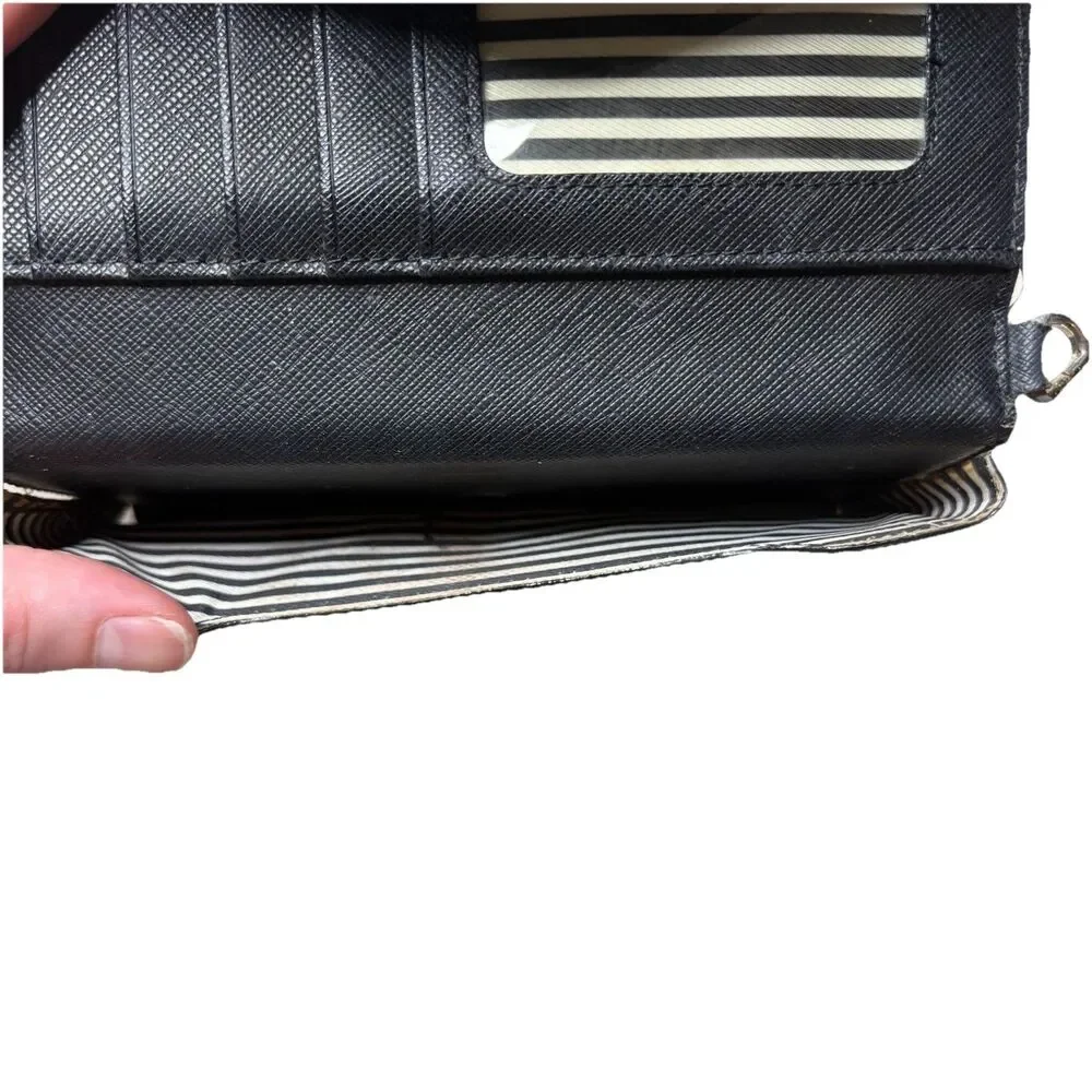 Kate Spade Deep Trifold Wallet / Wristlet Black Leather With Phone Holder